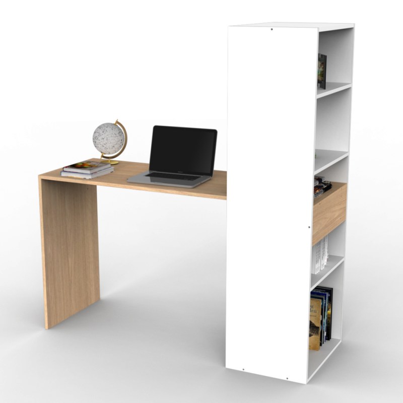 Escritorio con Biblioteca 120 cm Roble Kendal Blanco - 2