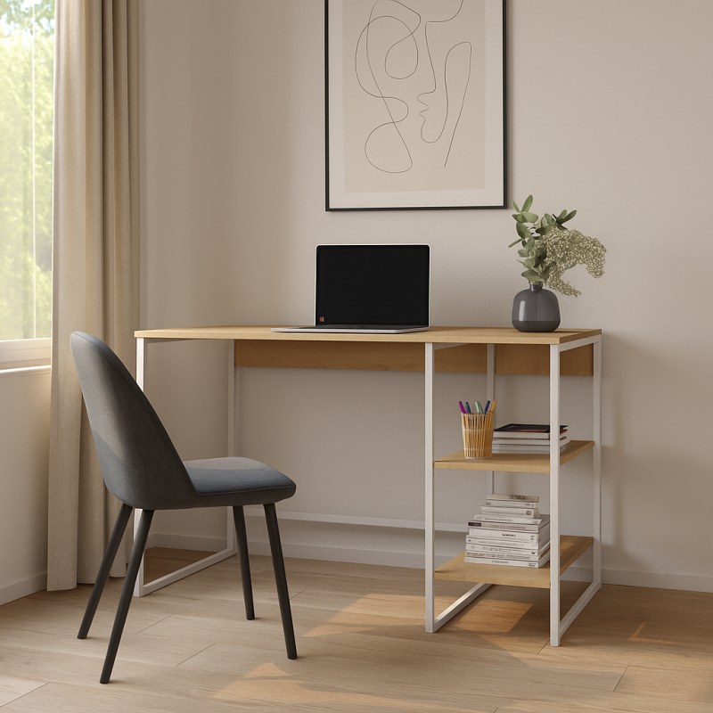 Escritorio con Estantes 120 cm Roble Kendal Blanco