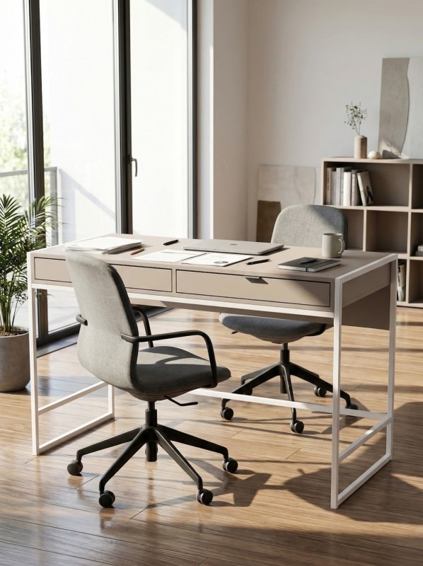 Escritorio Moderno 120 cm Gris Arcilla Blanco - 3