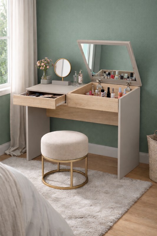 Maquillador Tocador Escritorio con Espejo Gris Arcilla Roble Kendal