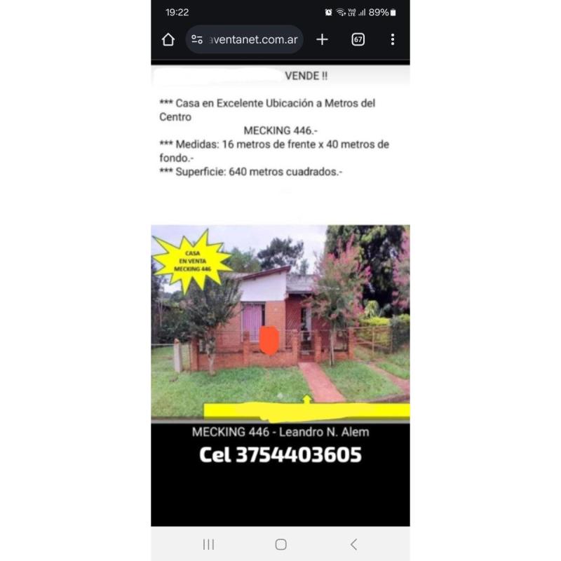 Casa en venta en Leandro N. Alem