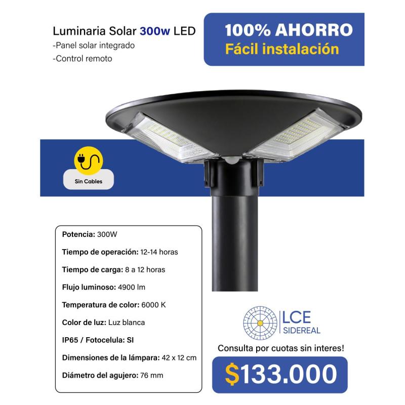 Reflector Led Solar 300w Con Panel Solar Integrado