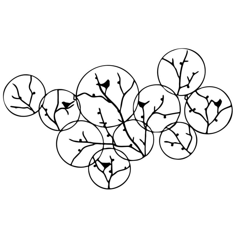 Cuadro Apliqué Decoración Pared Metálico Circulo Ramas Hojas Pajaros