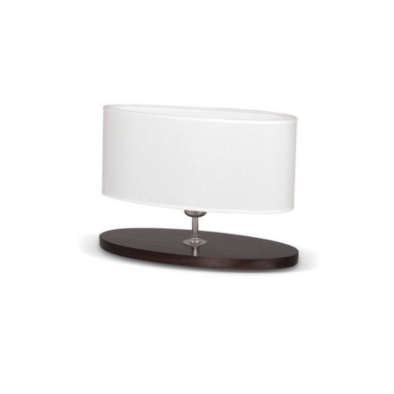 Velador en Madera Nogal o Paraíso con Pantalla de Lino Ovalada