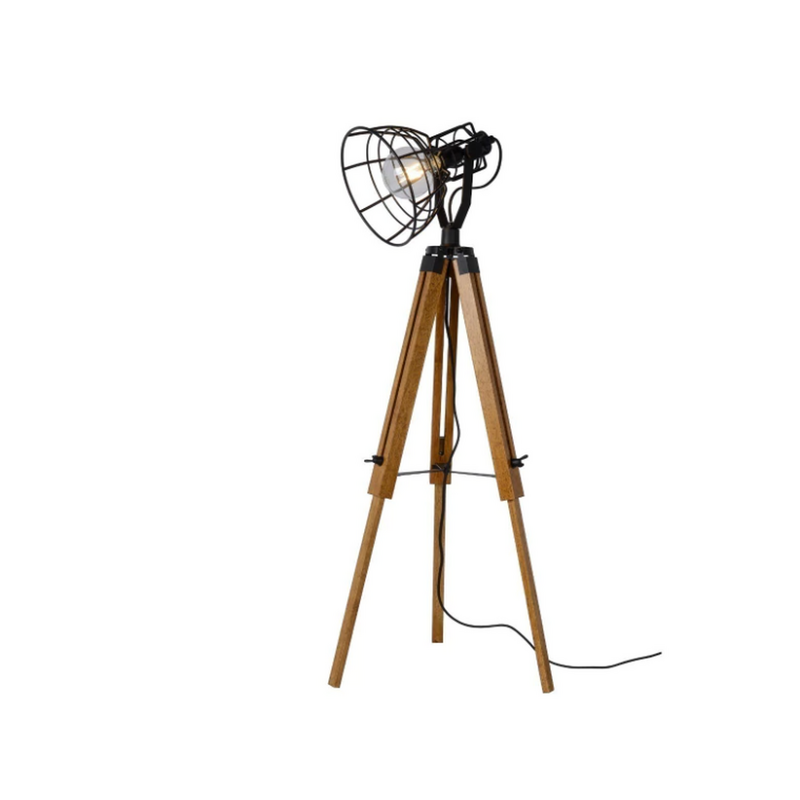 Lampara De Pie En Madera Y Metal Jaula Negra Ubid