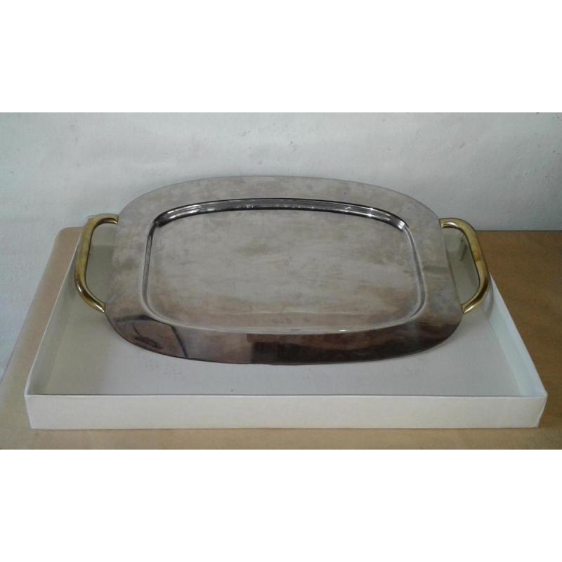 Fuente En Acero Inoxidable Grueso Con Asas Doradas En Caja Original - 2/3