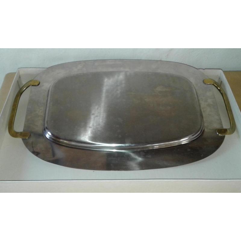 Fuente En Acero Inoxidable Grueso Con Asas Doradas En Caja Original - 3/3