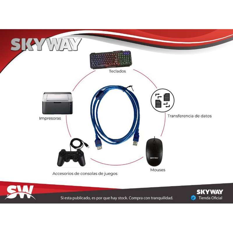 Cable de Extensión USB 2.0 Activo 1,8 Metros - SKYWAY GM 3396 - 3/4