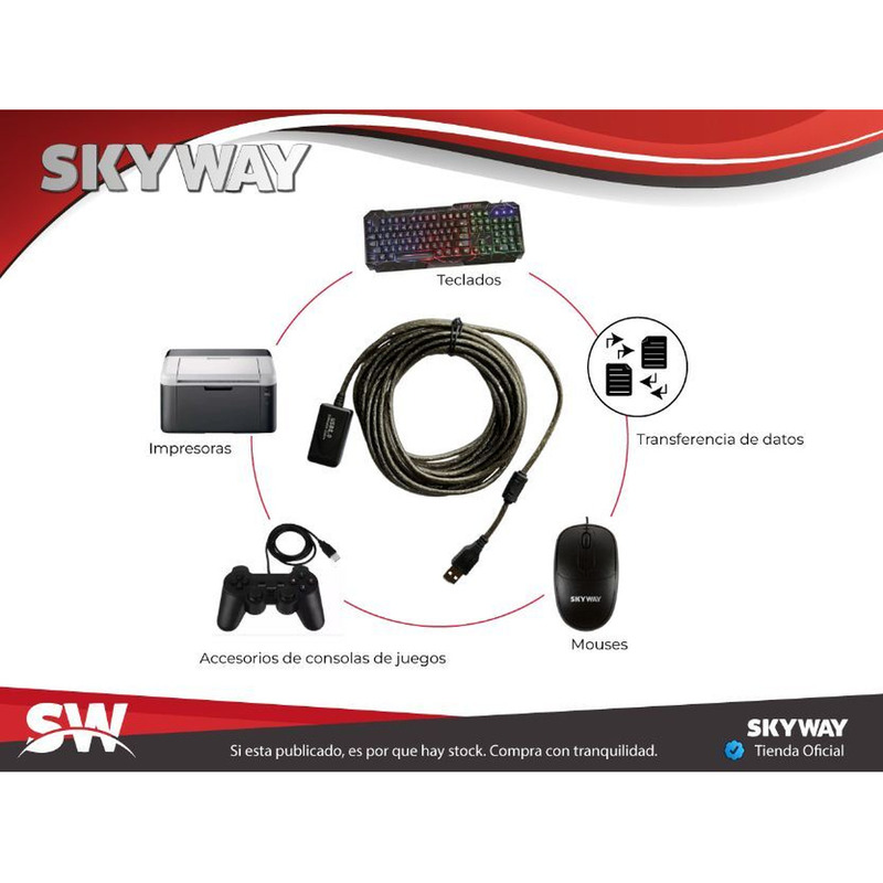 Cable de Extensión USB 2.0 Activo 10 Metros - SKYWAY GM 3399 - 3