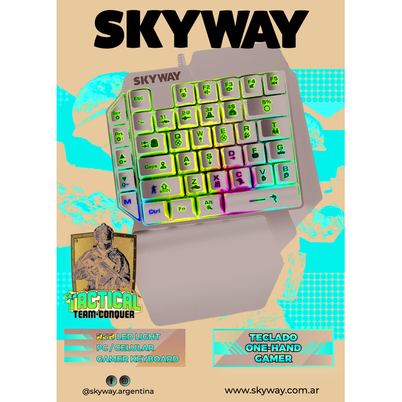 Teclado Gamer One Hand | TACTICAL by SKYWAY | Semi-Mecanico | Retroiluminado Rgb - 4
