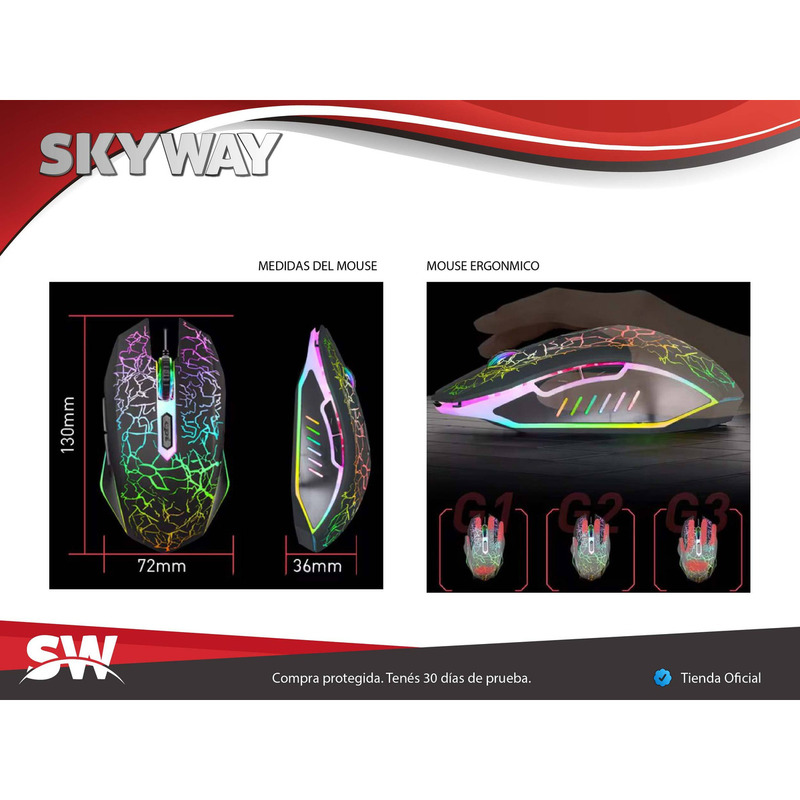 Mouse Gamer | BOS TAURUS by SKYWAY | 2400 dpi + Retroiluminado - 3