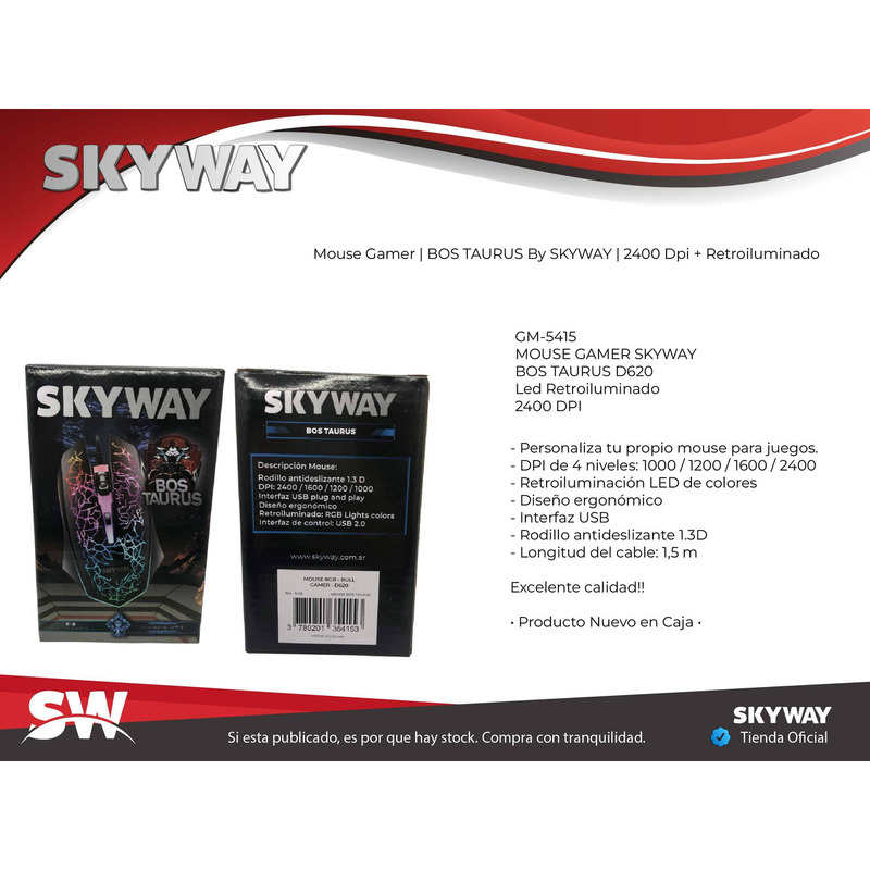 Mouse Gamer | BOS TAURUS by SKYWAY | 2400 dpi + Retroiluminado - 4