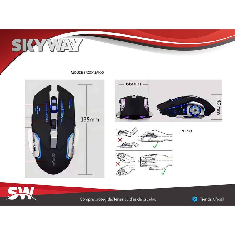 Mouse Gamer | TACTICAL by SKYWAY | 3600 dpi + Retroiluminado + Metal - 3