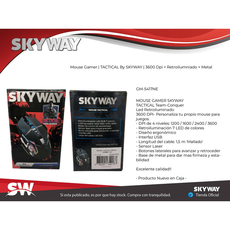 Mouse Gamer | TACTICAL by SKYWAY | 3600 dpi + Retroiluminado + Metal - 4