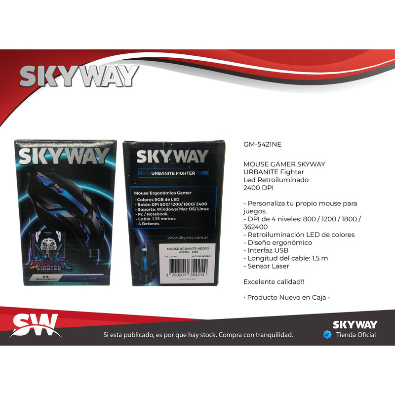 Mouse Gamer | URBANITE by SKYWAY | 2400 dpi + 4 Botones + Retroilumniado - 4
