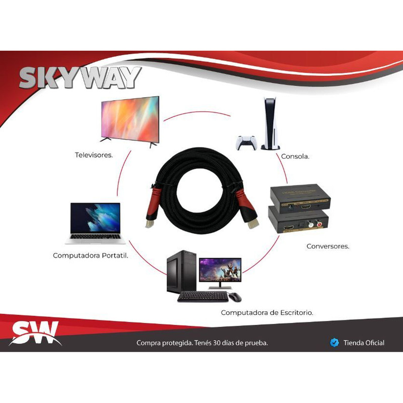 Cable Hdmi A Hdmi Mallado Full Hd V1.4 - 1.50 Metros - SKYWAY - 3
