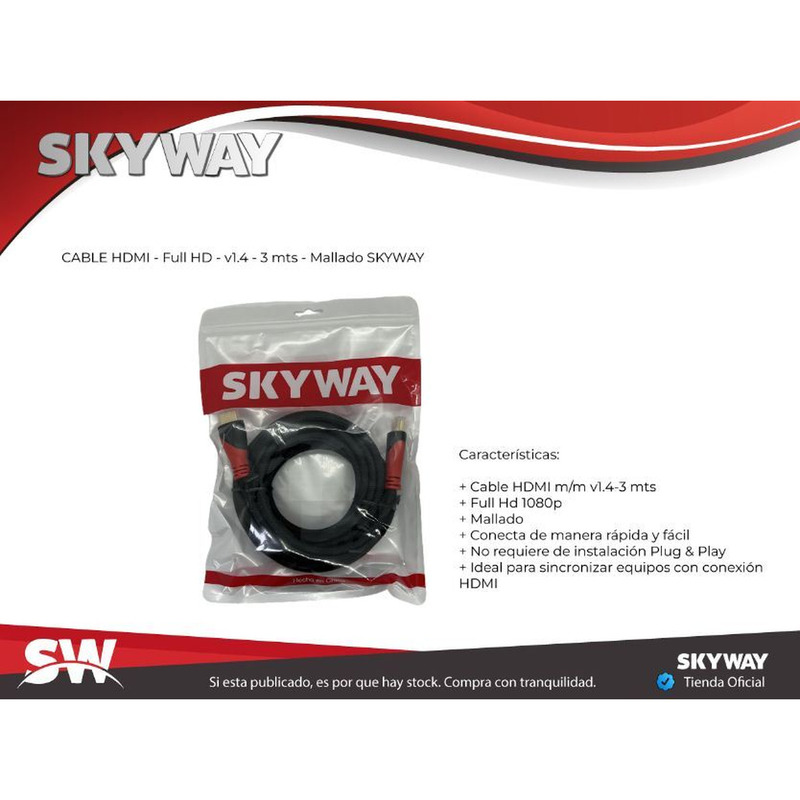 Cable Hdmi A Hdmi Mallado Full Hd V1.4 - 1.50 Metros - SKYWAY - 4