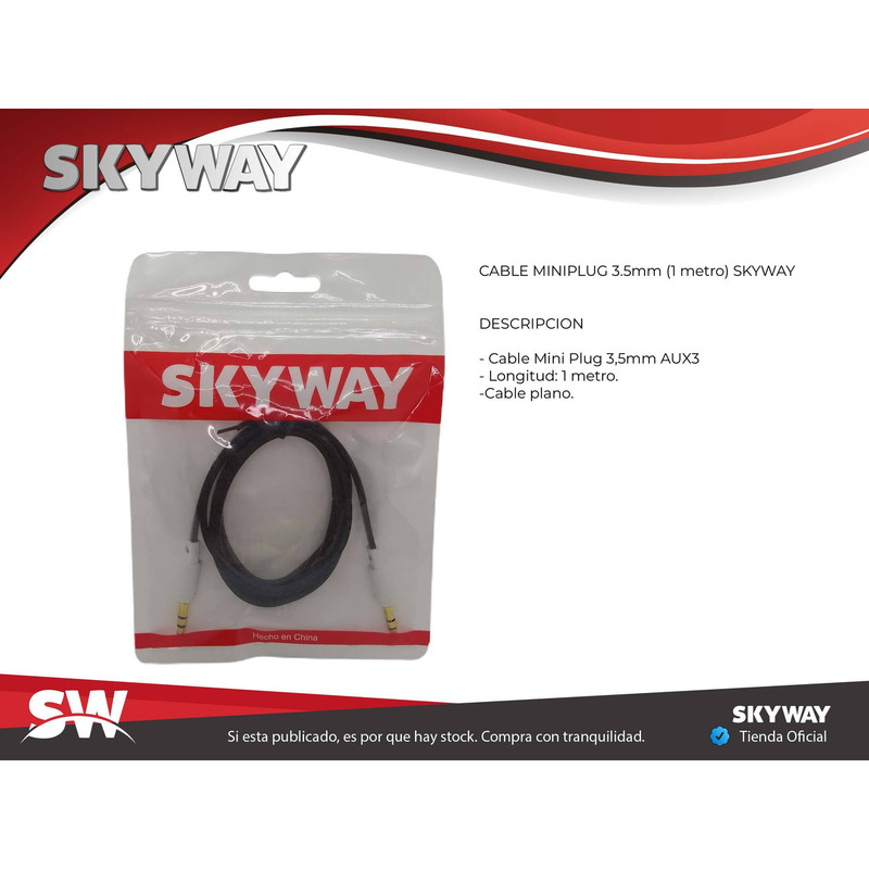 Cable Mini Plug a Mini Plug 3,5mm Auxiliar Plano (1 metro) - AUX3 - SKYWAY - 4