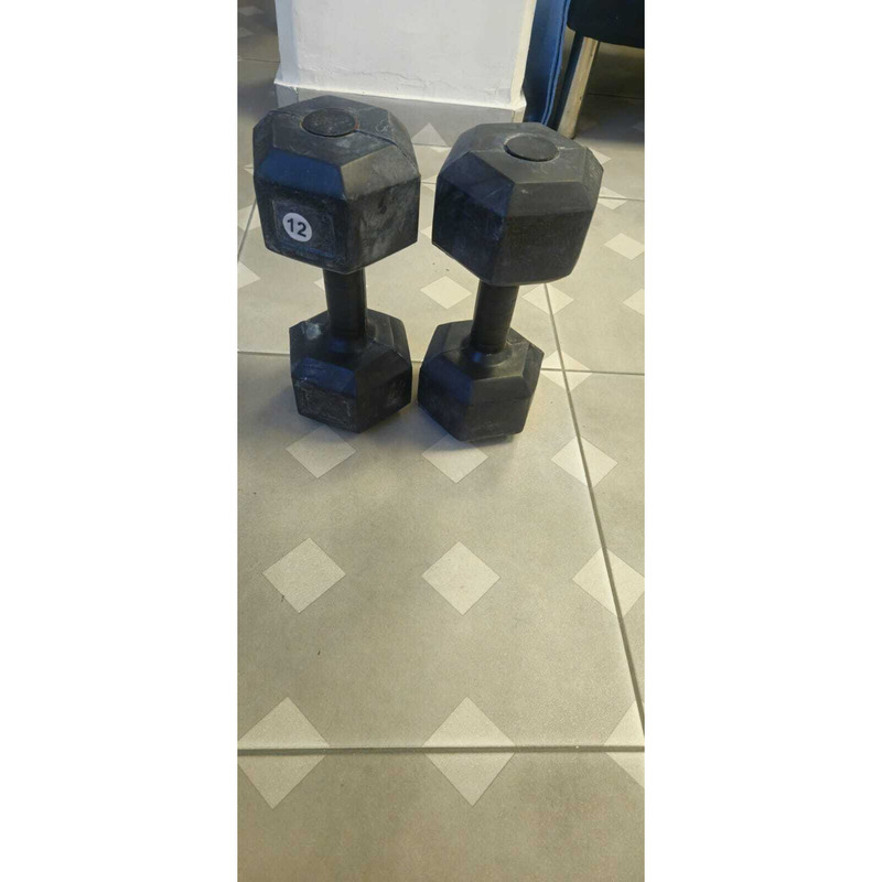 Set de Pesas Funcionales: Mancuernas Hexagonales 12 Kg +Pesa Rusa  PVC 12 Kg