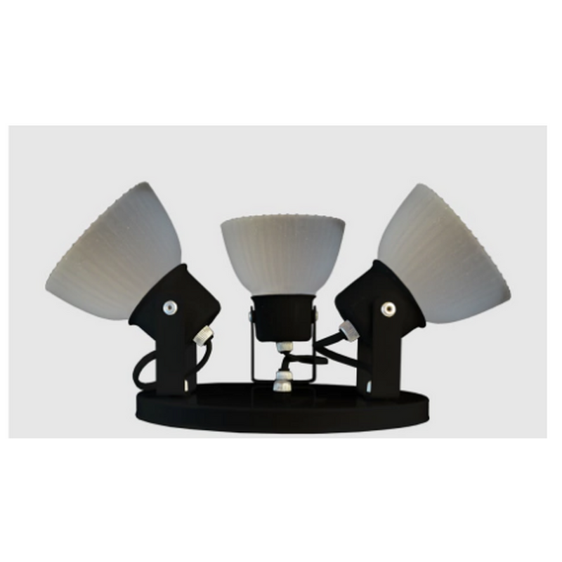Spot plafon de 3 LUCES en chapa con tulipa de vidrio varios colores base REDONDA