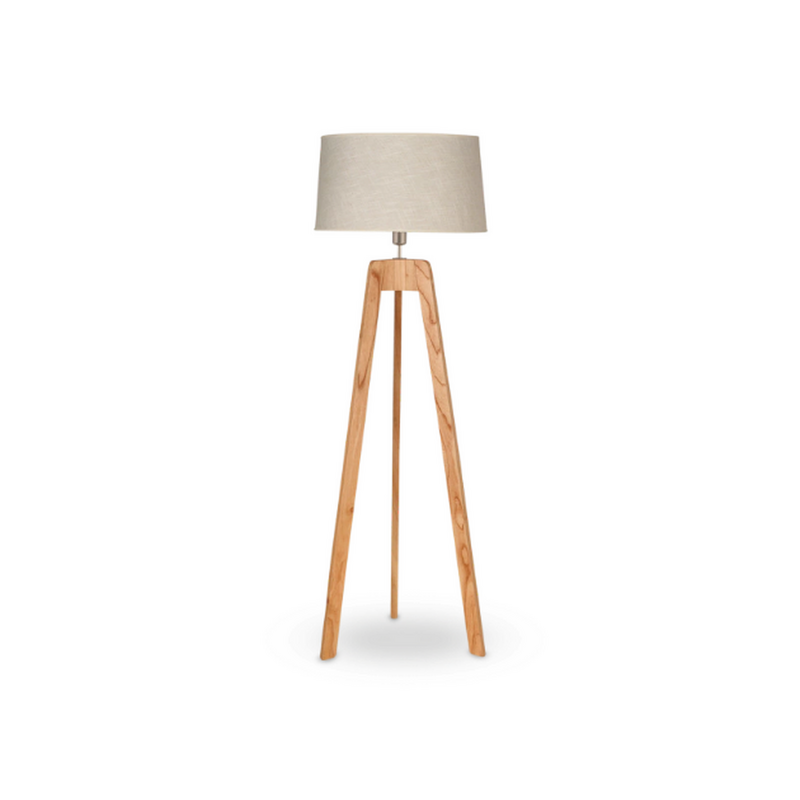 Lámpara de pie en madera paraíso con pantalla arpillera marmolada beige