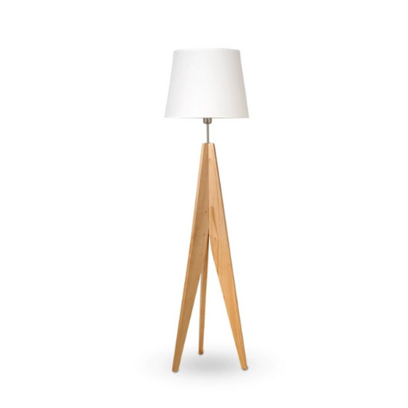 Lámpara de Pie para Living en Madera de Pino Natural por Carilux con Pantalla de Lino | 165 cm