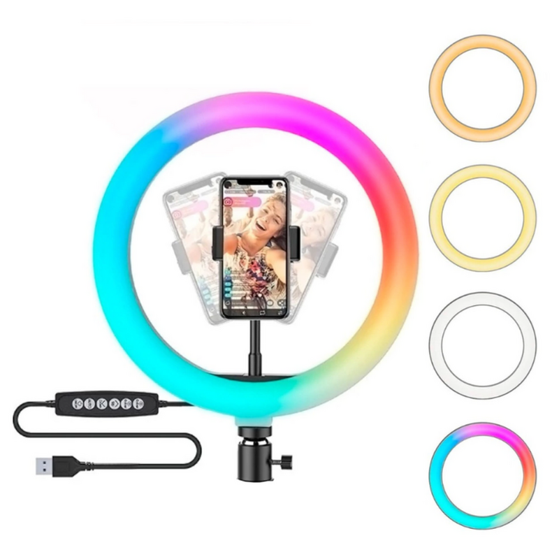 Aro Luz Led Rgb Colores 26 Cm Soporte Rosca Celular Skyway (Solo El Aro, No Incluye Tripode - Rosca 