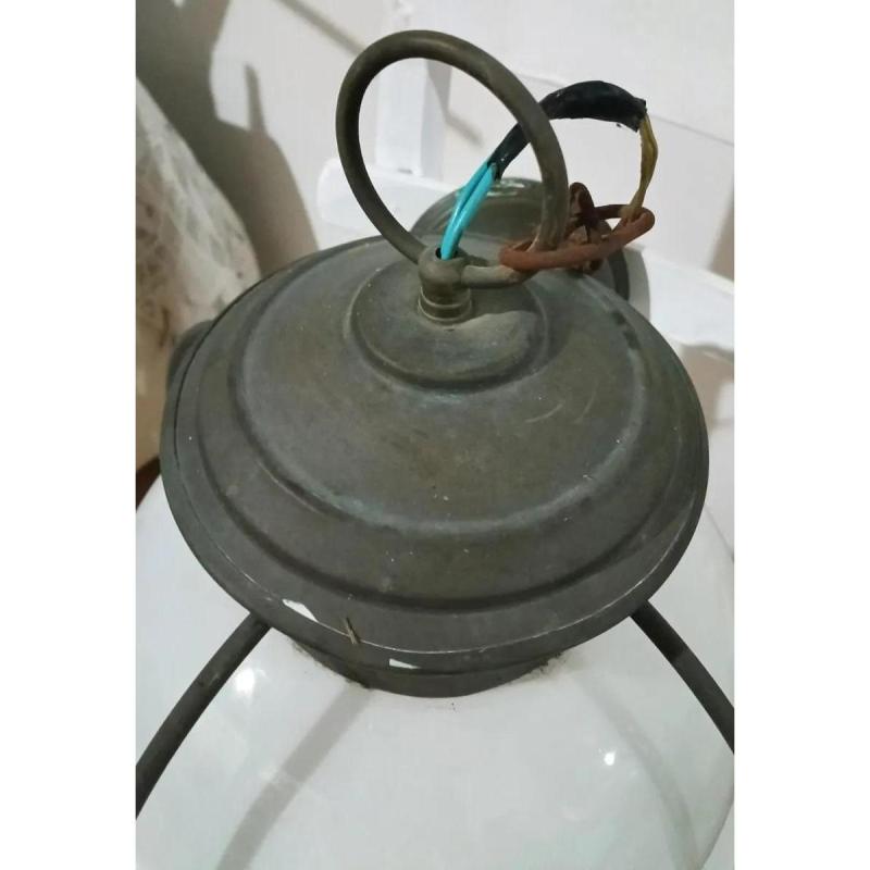 Lámpara Colgante Antigua De Hierro Forjado En Vidrio Opalino Blanco - 3/6