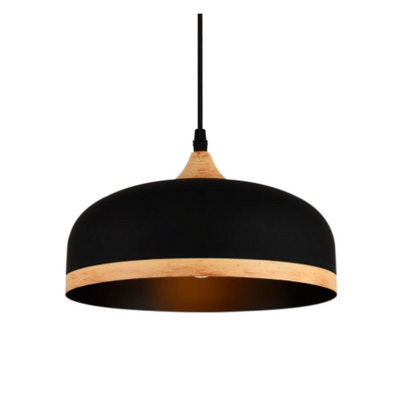 Colgante de una luz en metal blanco o negro y madera E27