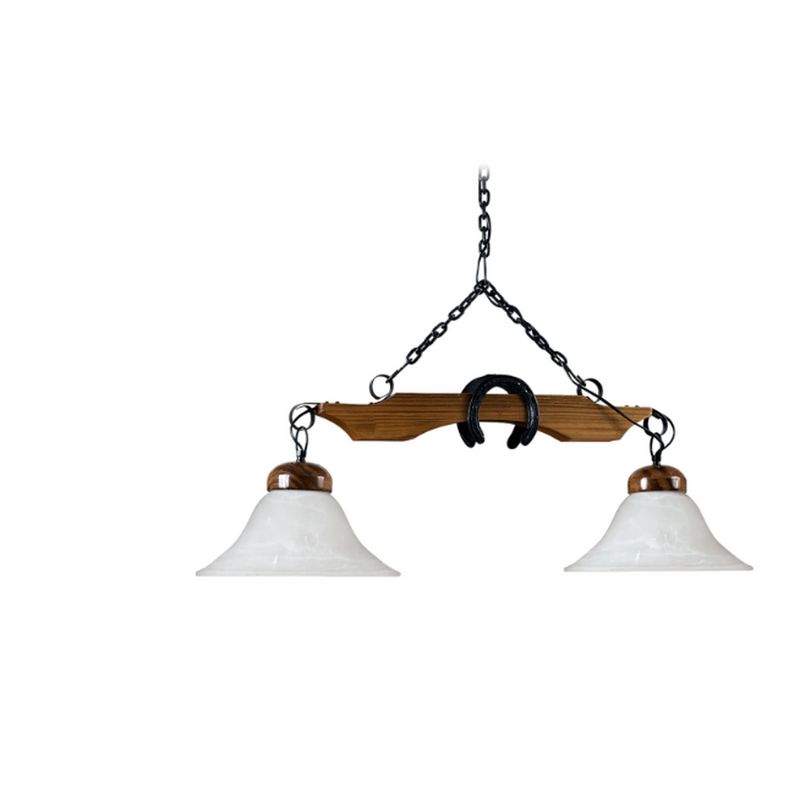 Lámpara Colgante de 2 luces Lámpara: E27 Praga herradura en madera Petiribi con tulipa de vidrio