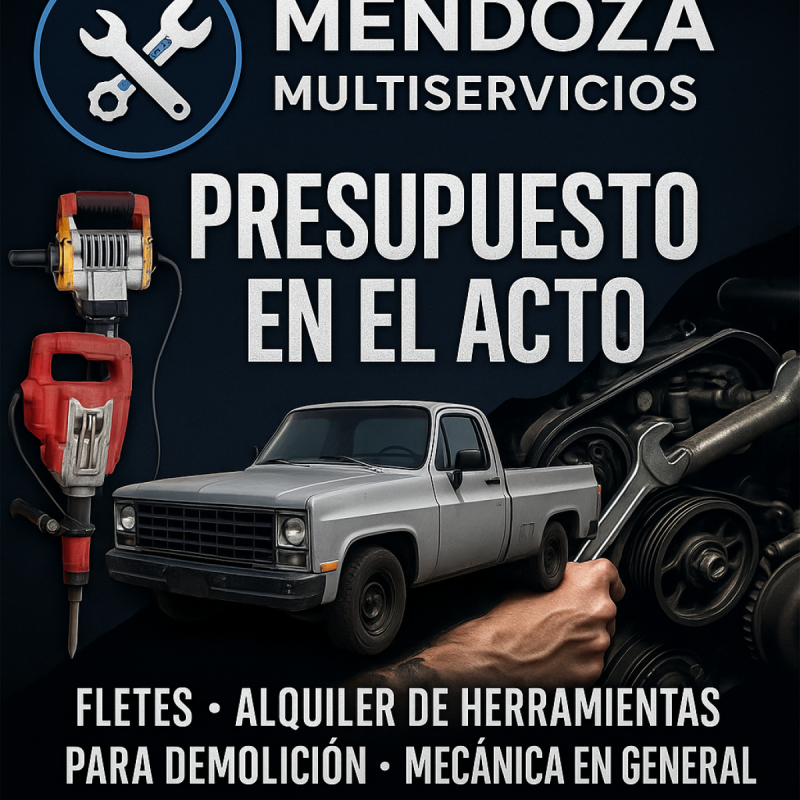 Realizamos: fletes de todo tipo - alquiler de herramientas para demolición - mecánica en general.