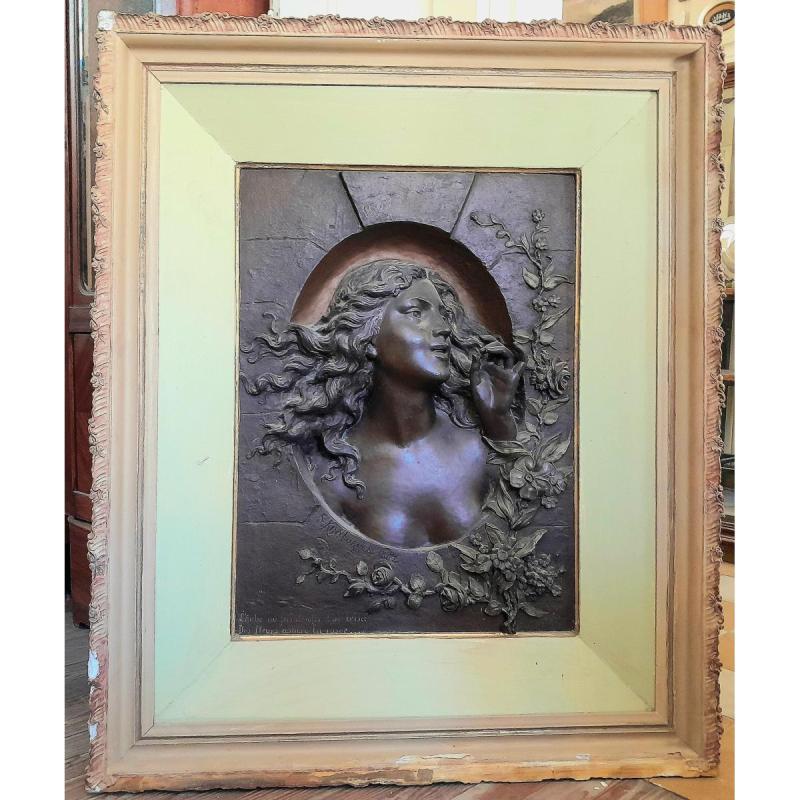 Escultura Art Nouveau Altorrelive En Bronce Firmada Sylvain Kinsburger 1882.