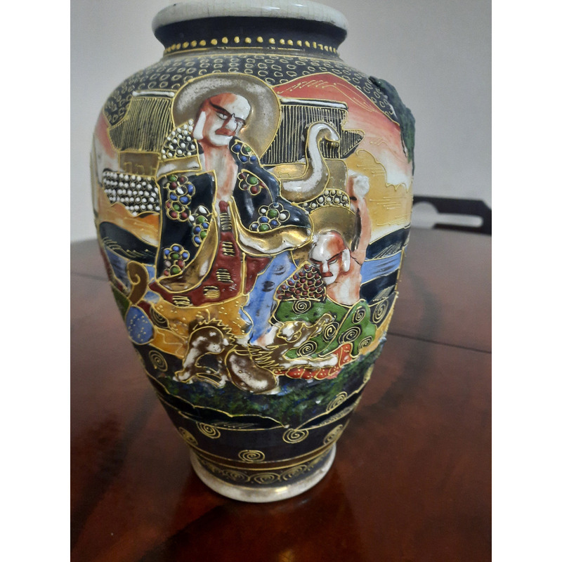Jarrón Satsuma oriental muy antiguo pintado a mano - 4