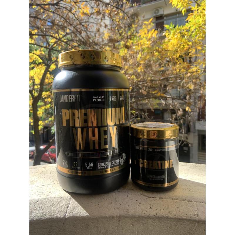 Combo Landerfit Whey protein 2 lbs + creatina monohidratada 300 gr producto importado