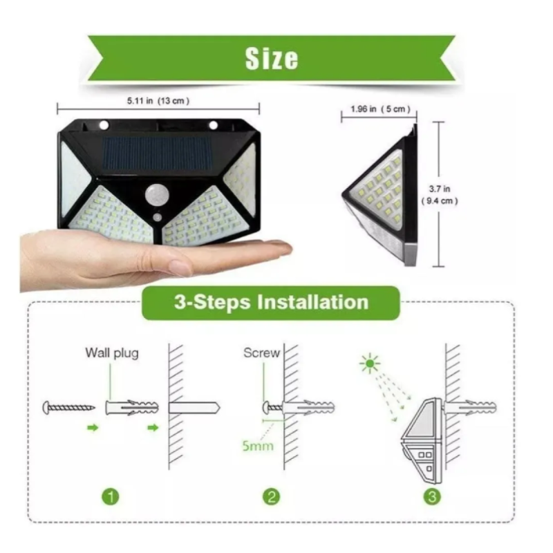 Panel Reflector Solar 100 Led Sensor Movimiento Negro - 3