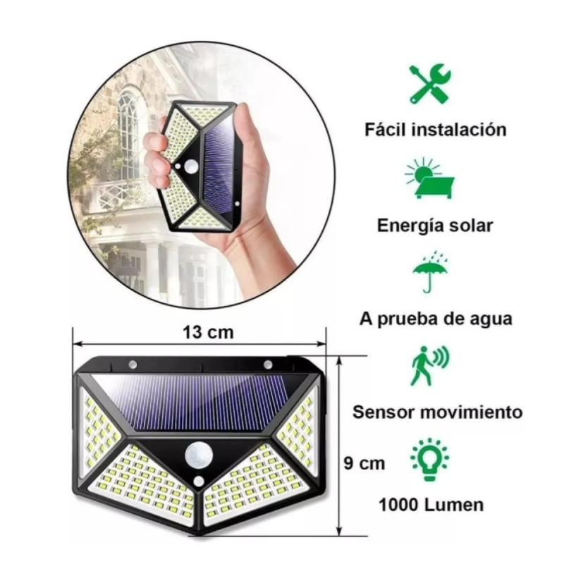 Panel Reflector Solar 100 Led Sensor Movimiento Negro - 7