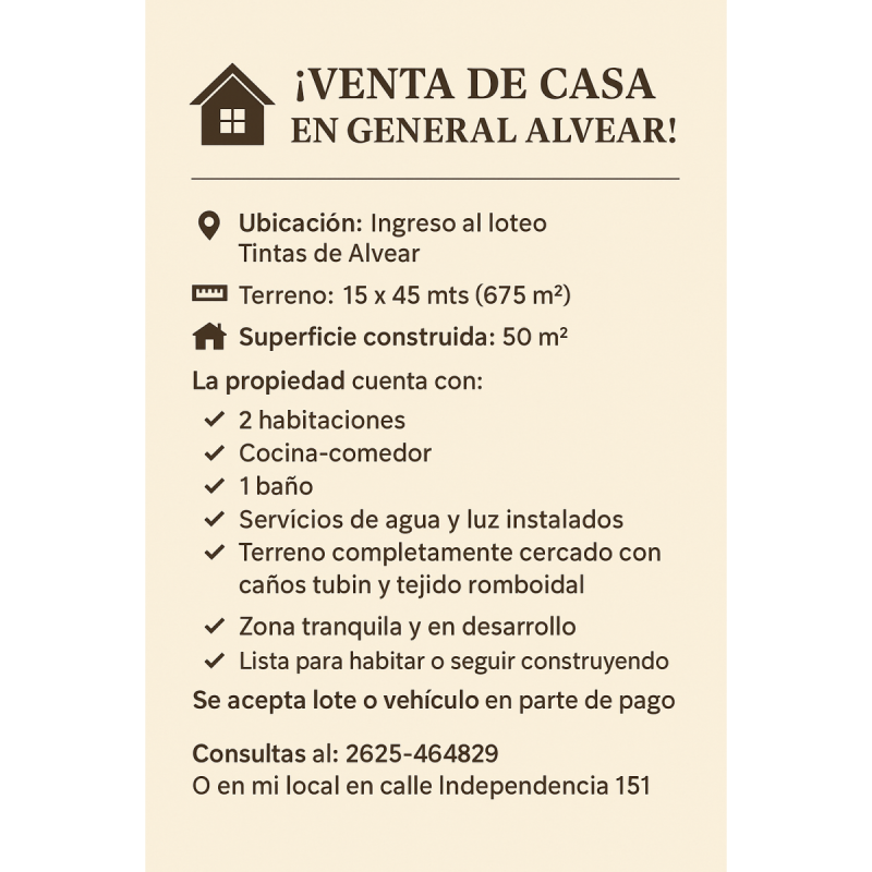 Dueño vende casa en general Alvear Mendoza