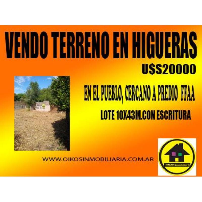 Vendo terreno en higueras