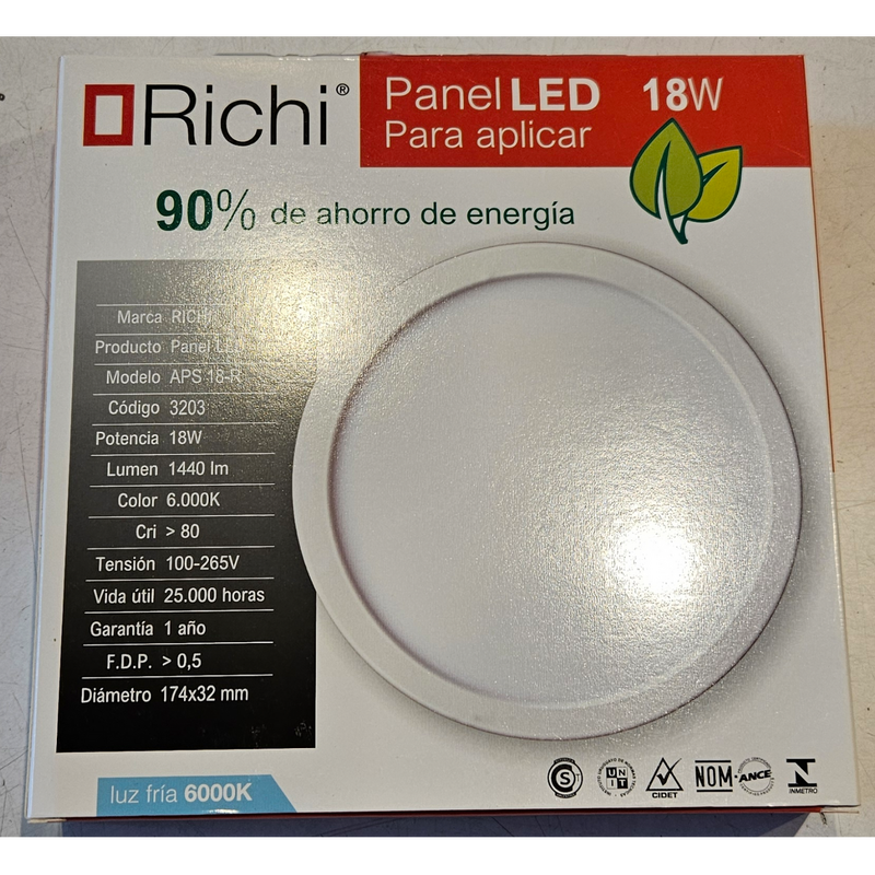 Panel led 18w redondo luz fria o calida richi
