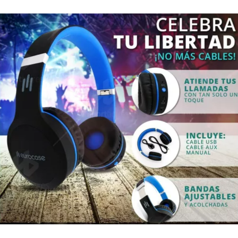 Auricular con microfono bluetooth eurocase overear euhp-625bt nassau