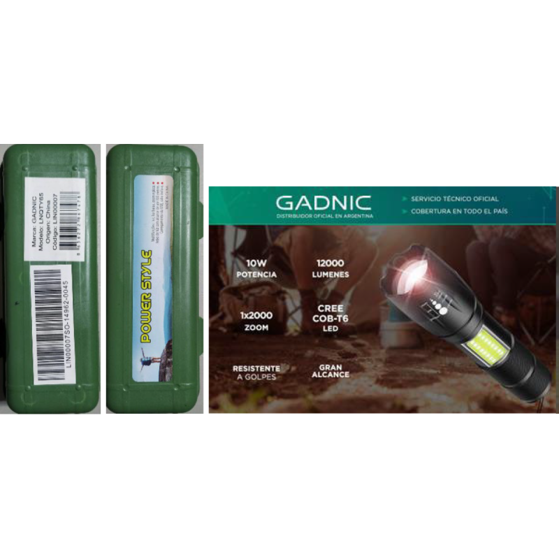 Linterna tactica gadnic 14,7 cm 12.000 lumens recargables