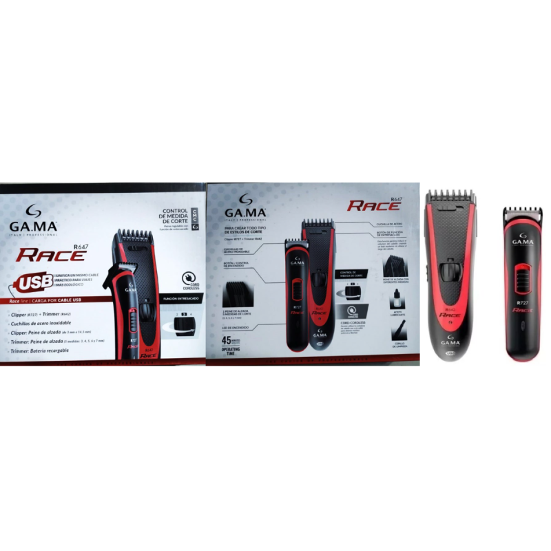 Gama Pack Clipper Corta Pelo + Trimmer Corta Barba Race R647 - 4