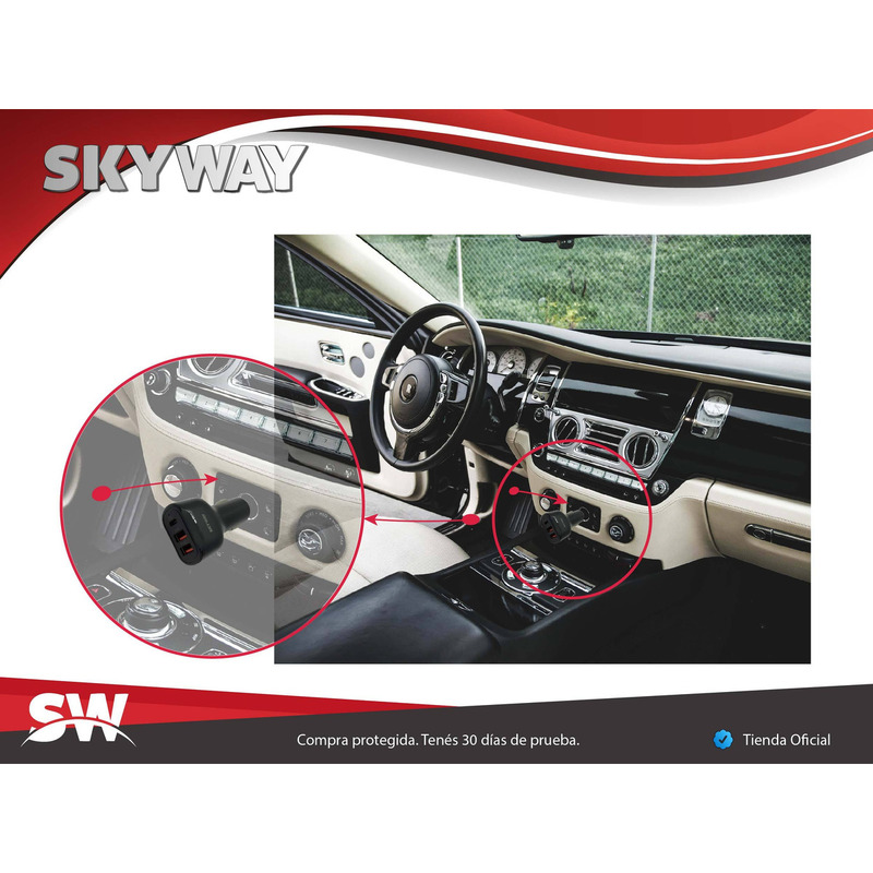 Cargador De Auto - SKYWAY - 3 Salidas (USB C PD + 2x USB2.0) - MAX 6.2A - 3