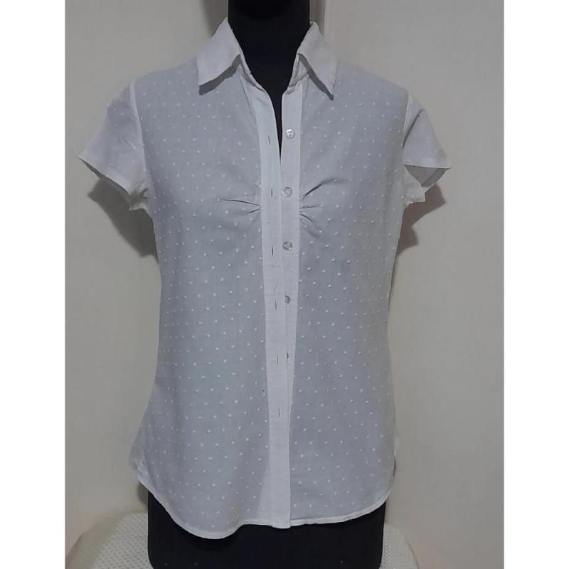 Camisa mujer manga corta japonesa con motas blanca talla S