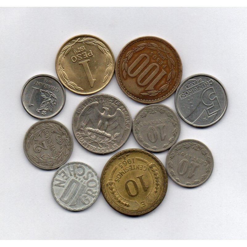 Lote 10 monedas mundiales y argentinas usadas buen estado ( ML 10 )