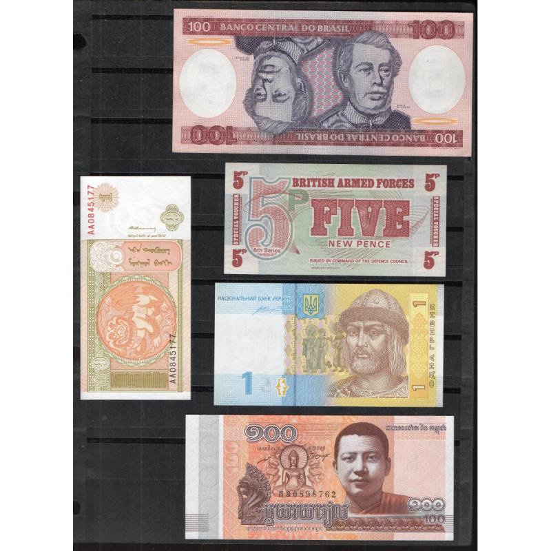 Lote de 5 billetes mundiales originales sin circular oferta