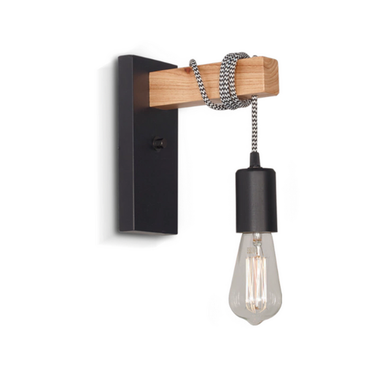 Aplique mensula nórdico con cable textil 1 luz en negro