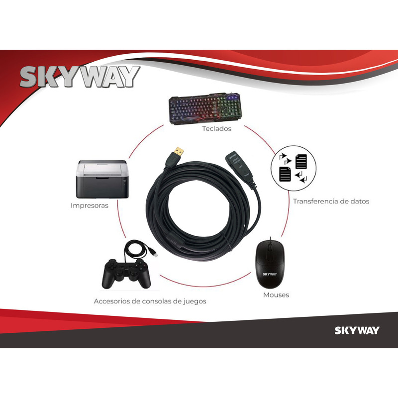Cable De Extensión Alargue Usb 2.0 Activo 10 Mts Skyway Color Negro - 2/3