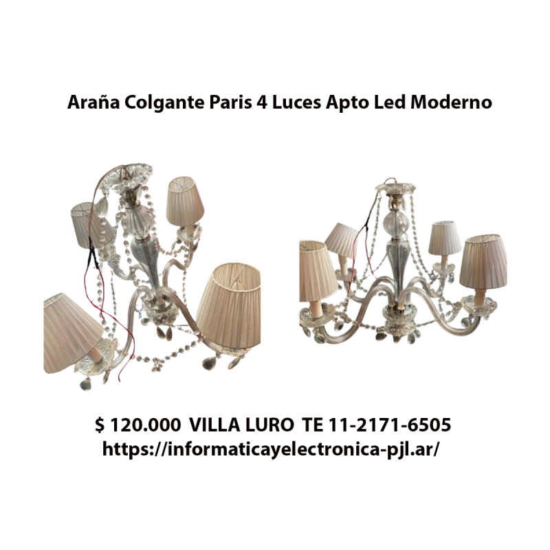 Araña Colgante Paris 4 Luces Apto Led Moderno $ 120.000 , zona de Villa Luro, CABA