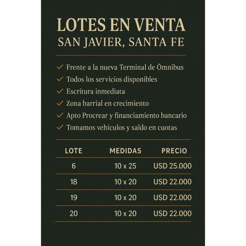 Lotes disponibles San Javier - Santa Fe